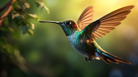 Impeccable capture of a hummingbird in mid-flightの素材