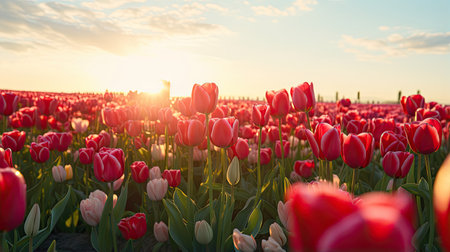 Hyperreal view of a sunny field of tulipsの素材