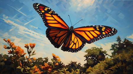 Impeccable rendering of a monarch butterfly in flightの素材