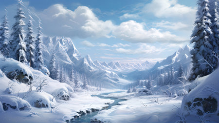 Precise rendering of a snow-covered winter landscapeの素材