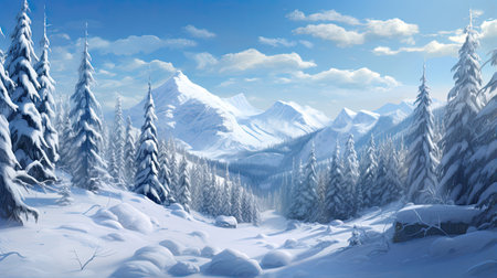 Precise rendering of a snow-covered winter landscapeの素材