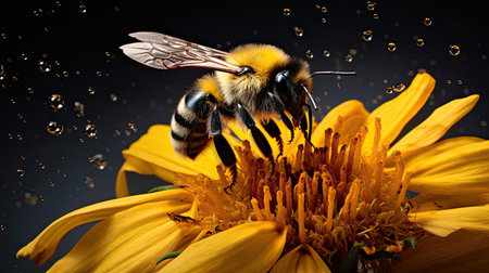 Ultra-detailed capture of a bumblebee pollinating a flowerの素材