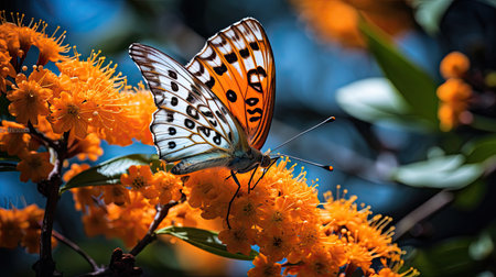 Intricate details of a butterfly on a flowering plantの素材