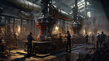 Victorian laborers working in an industrial factoryの素材