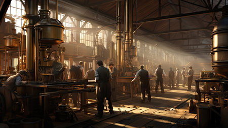 Victorian laborers working in an industrial factoryの素材