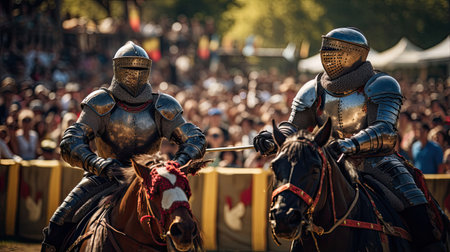 Medieval knights jousting in a grand tournamentの素材