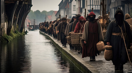 Pilgrims embarking on a medieval journeyの素材