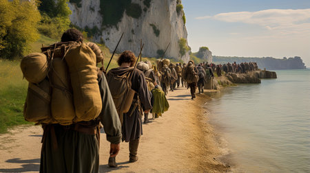 Pilgrims embarking on a medieval journeyの素材