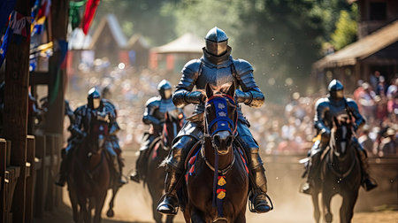 Medieval knights jousting in a grand tournamentの素材
