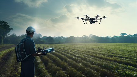 AI-powered agriculture maximizing yield and ensuring sustainable farming practices.の素材