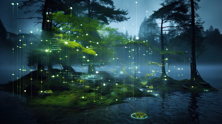 AI-driven environmental monitoring preserving delicate ecosystems.の素材