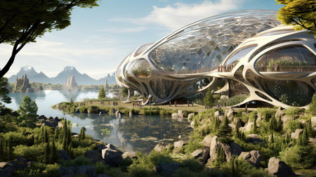 AI-powered architects designing innovative sustainable structures.の素材