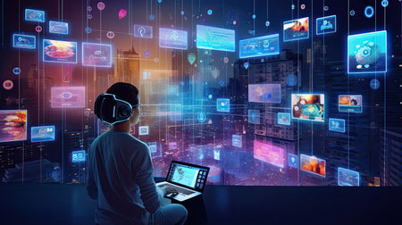 AI-powered social media analysis detecting emerging trends.の素材