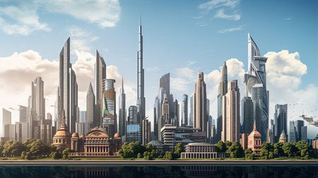 AI-generated architectural landmarks reshaping skylines.の素材