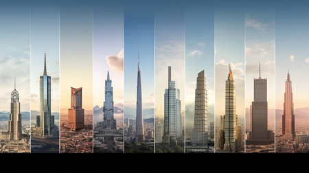 AI-generated architectural landmarks reshaping skylines.の素材