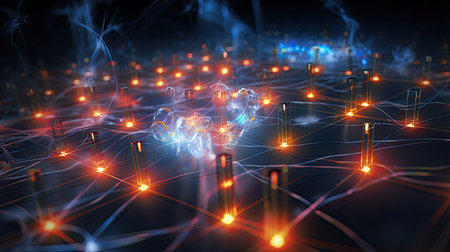 Quantum annealing process converging to optimal solutions highlighting quantum optimization's advantages.の素材
