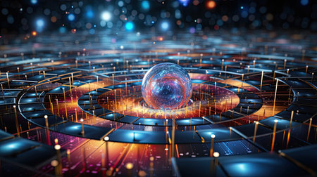 Quantum error correction codes protecting qubits from decoherence safeguarding information in the quantum realm.の素材