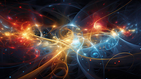 Quantum states entangled across space and time emphasizing non-local interactions in the quantum realm.の素材