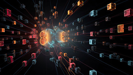 Quantum encryption keys generated through entangled particles guaranteeing secure data transmission.の素材