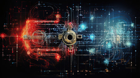 Quantum cryptography's secure key exchange ensuring illustrated encrypted communication channels.の素材