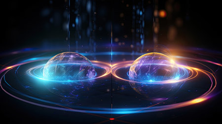 Quantum entanglement's role in teleportation enabling instant quantum information transfer.の素材