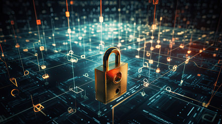 Quantum encryption keys exchanged securely through entanglement safeguarding data transmission.の素材