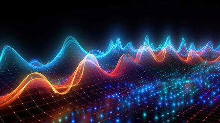 Quantum interference patterns shaping quantum algorithm outcomes showcasing probabilistic results.の素材