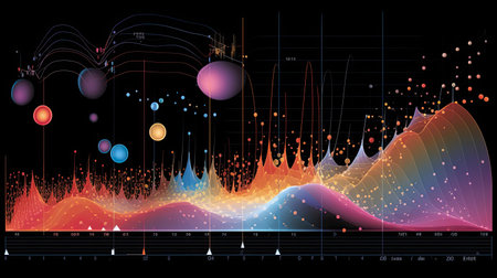 Quantum interference patterns shaping quantum algorithm outcomes showcasing probabilistic results.の素材