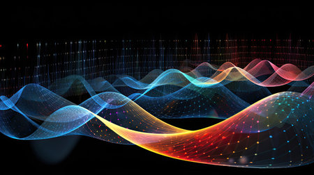 Quantum interference patterns shaping quantum algorithm outcomes showcasing probabilistic results.の素材