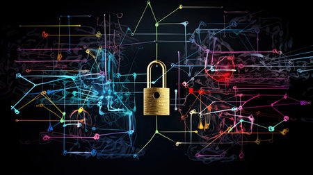 Quantum encryption keys generated through entanglement guaranteeing secure data transmission.の素材
