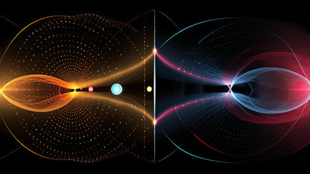 Quantum interference patterns influencing quantum algorithm results demonstrating quantum behavior.の素材