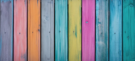 Colorful wooden fence texture with copy spaceの素材
