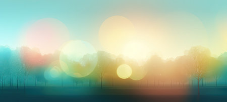 colorful forest at sunset with trees and a blue skyの素材