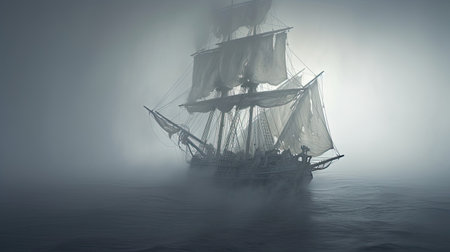 Ghostly Ship on a Misty Oceanの素材