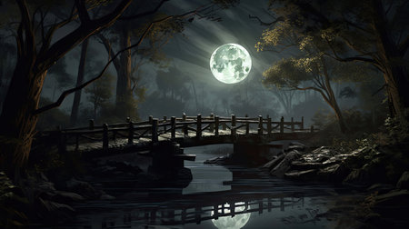 Full Moon over a Creaky Old Bridgeの素材