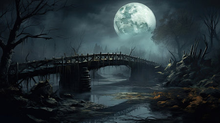 Full Moon over a Creaky Old Bridgeの素材