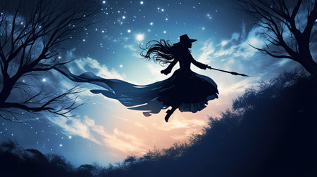 Witch Flying on a Broomstickの素材