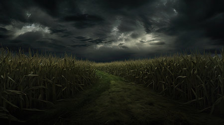Haunted Cornfield under Stormy Skiesの素材