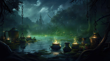 Cauldron Brewing Potions in a Swampの素材