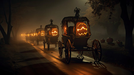 Pumpkin Carriages on a Foggy Roadの素材