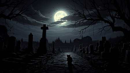 Black Cat Crossing to Graveyardの素材