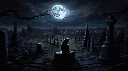 Black Cat Crossing to Graveyardの素材