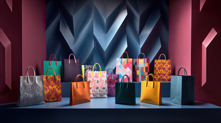 Artful Display of Shopping Bags with Unique Patternsの素材