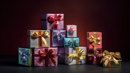 Assortment of Wrapped Gift Boxes with Striking Detailsの素材