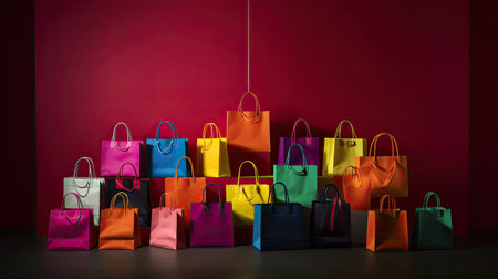 Shopping Bags Arranged in Bold Vibrant Compositionの素材