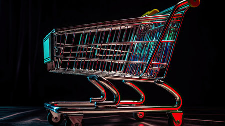 Close-up of Modern Shopping Cart in Electrifying Hueの素材