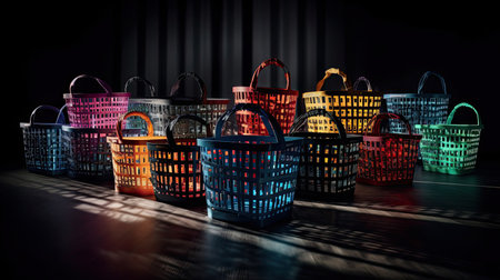 Vibrant Shopping Baskets Artfully Arranged for Engagementの素材