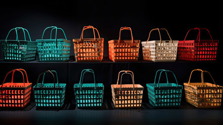 Engaging Shopping Baskets Display with Blank Tagsの素材