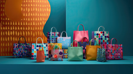 Colorful Shopping Bags Displayed for Visual Impactの素材