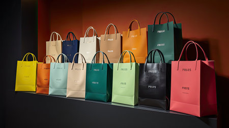 Striking Display of Shopping Bags in Vibrant Arrayの素材